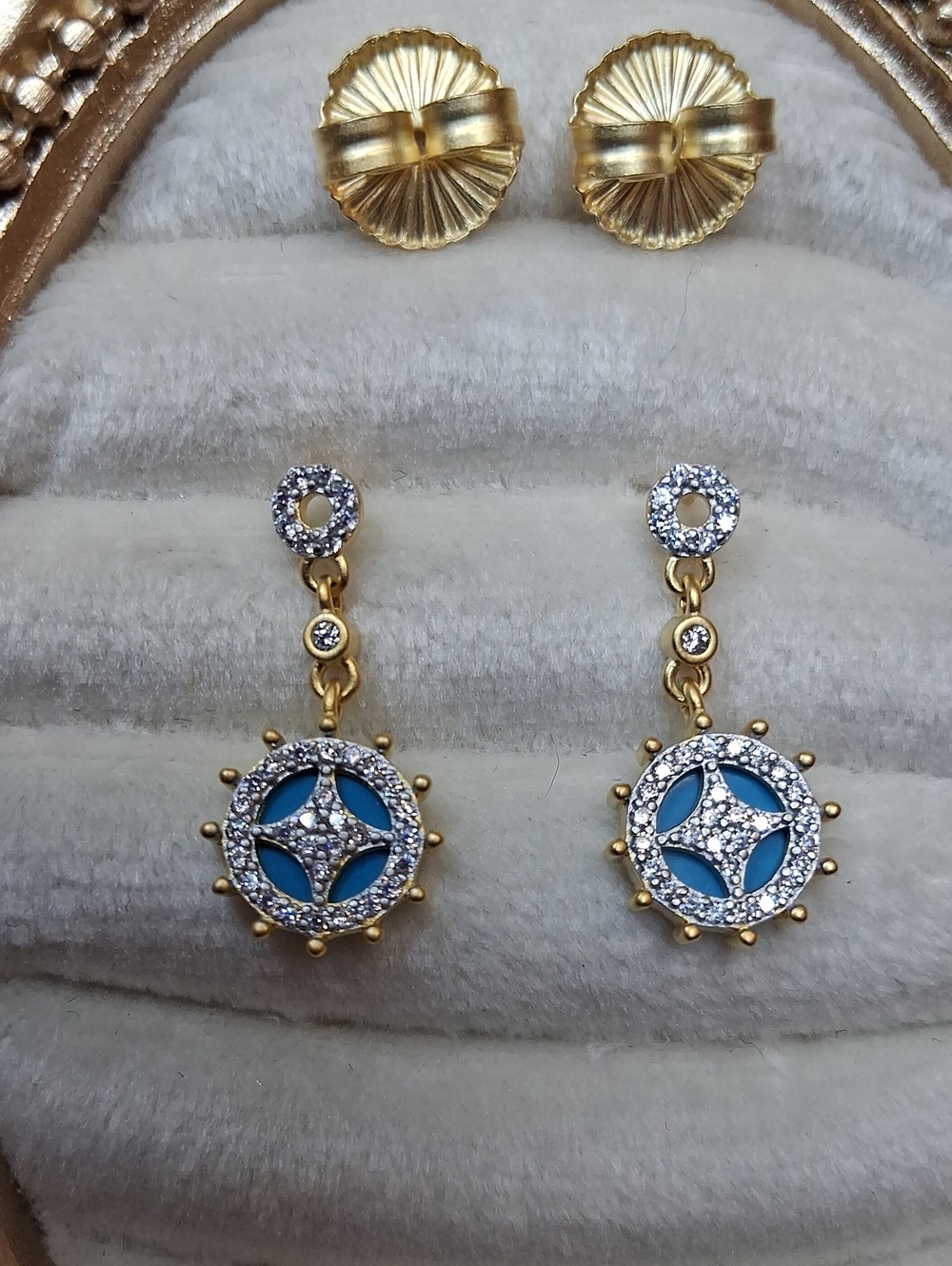 Sterling Silver and 14kt Matte Gold and Genuine Turquoise Earrings